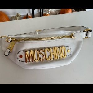 Moschino White Leather Fanny Pack
